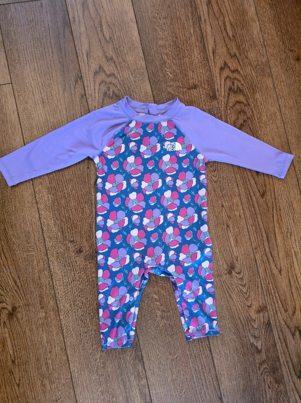 The North Face Girls Floral Long-Sleeve Rashguard One-Piece - Blue/Purple/Pink